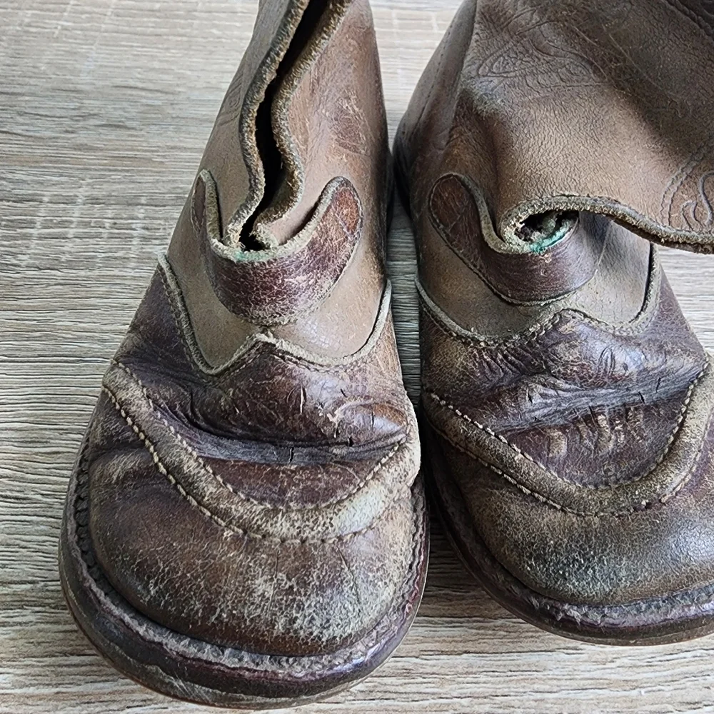 VINTAGE 50s Brown Leather Cowboy Toddler Western Boots